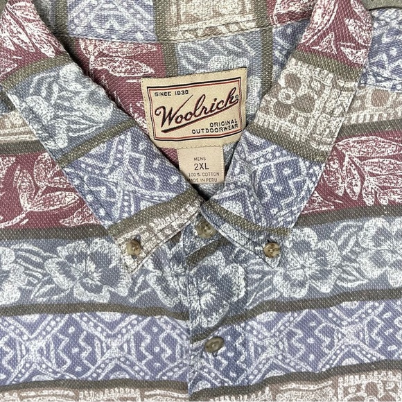 Woolrich Hawaiian Tribal Floral Print Short Sleeve Button Down Shirt - Picture 4 of 8